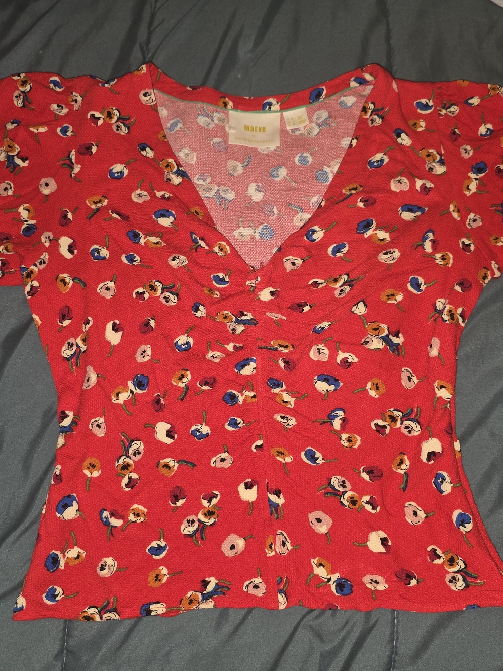 Maeve Red Floral V-Neck Top